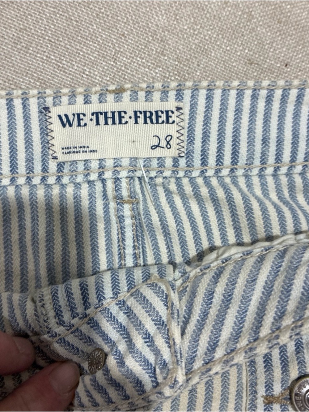 WE THE FREE Blue and White Striped Denim Shorts